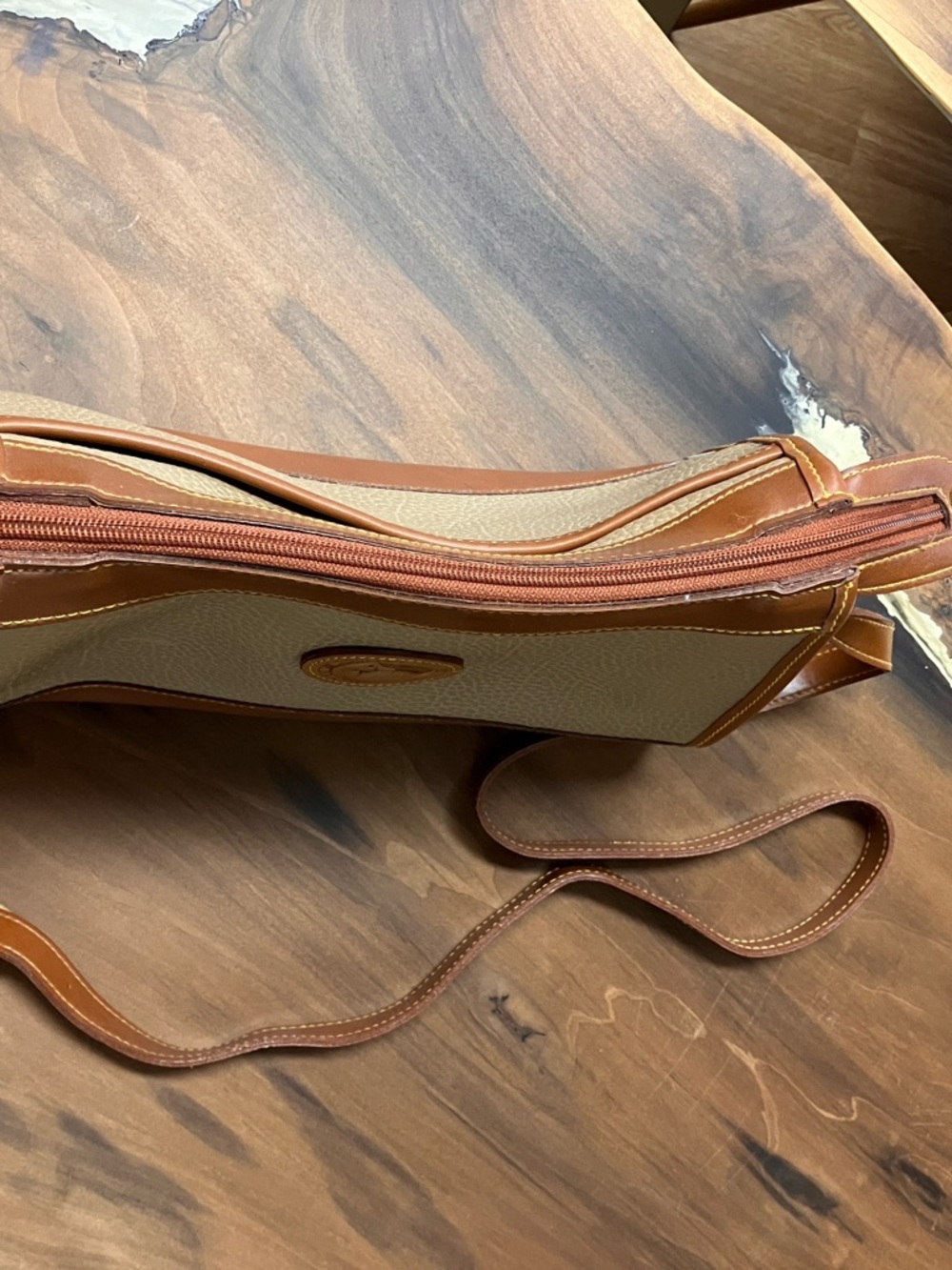 Dooney & Bourke Tan Leather-Trim Pebbled Beige Crossbody - Picture 5 of 8